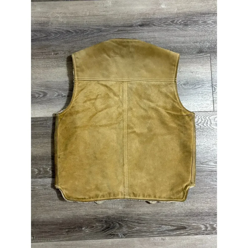 Vintage Sears The Leather Shop Sherpa Lined Tan Vest Retro - Men’s Medium